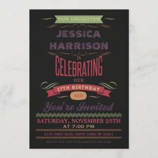 17. Geburtstag Vintage Karton Typografie Einladung