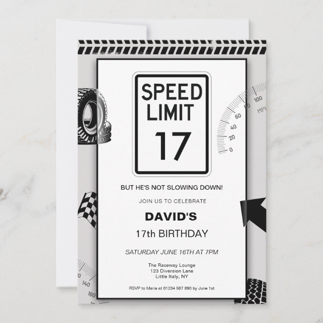 17. Geburtstag von Speed Limit Boy  Einladung (Vorderseite)