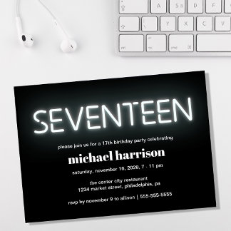 17. Geburtstag Weißes Neonlicht-Party Einladung