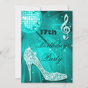 17. Geburtstags-Schein-Heels und aquamariner Einladung