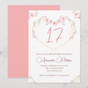 17. Geburtstagseinladungen Boho Floral Pink Einladung