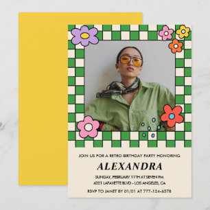17. Geburtstagseinladungen Retro Groovy Blume Einladung