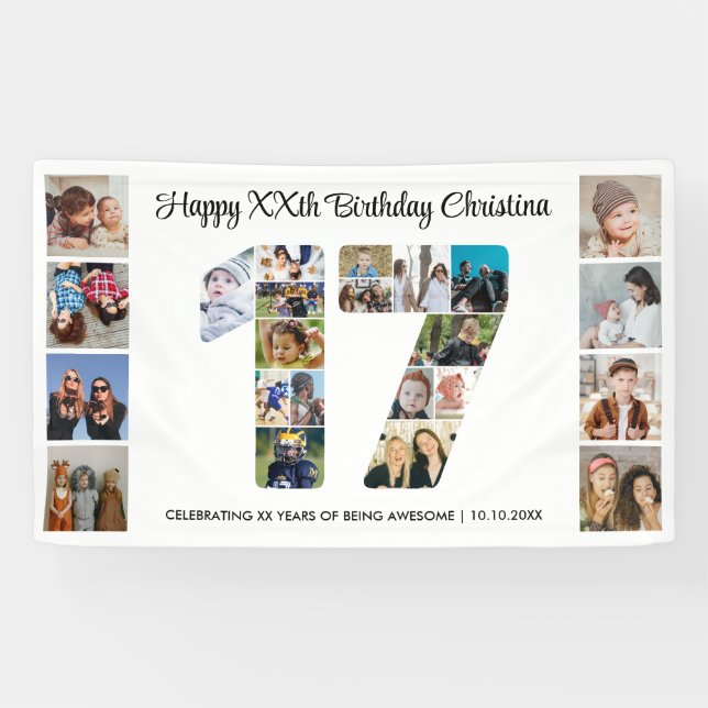 17. Geburtstagsfeier Nummer 17 Fotocollage Banner (Horizontal)