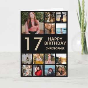17. Geburtstagsfoto Collage 13 Fotos Schwarz & Gol Karte