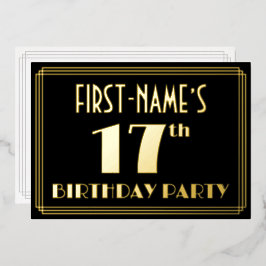 17. Geburtstagsparty: Art Deco Look "17", w/ Name Folieneinladung