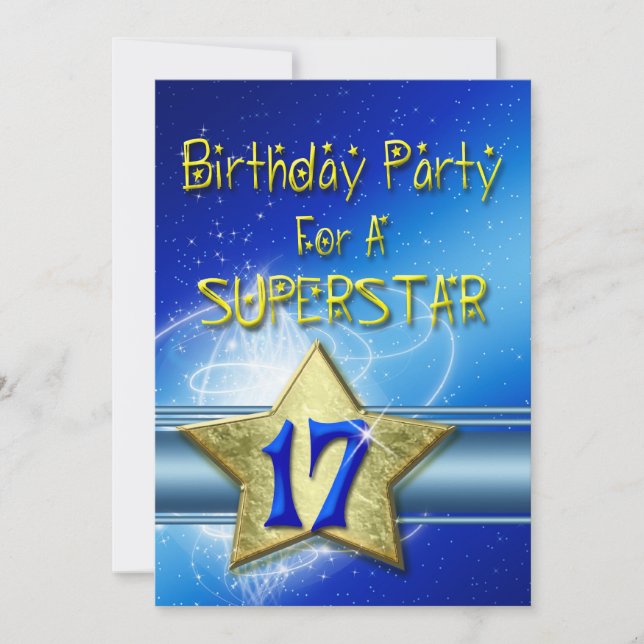 17. Geburtstagsparty Einladung für einen Superstar (Vorderseite)