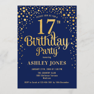 17. Geburtstagsparty - Navy & Gold Einladung