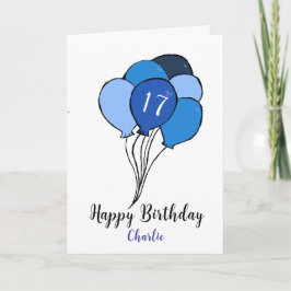 17. Geburtstagsstunde mit blauen Ballons Karte