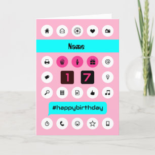 17. Hashtag Geburtstag Smartphone-Symbole hinzufüg Karte