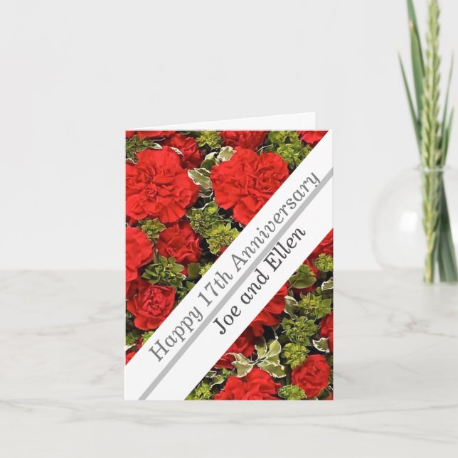 17. Hochzeitstag, Rote Nelken Karte (Vorderseite)