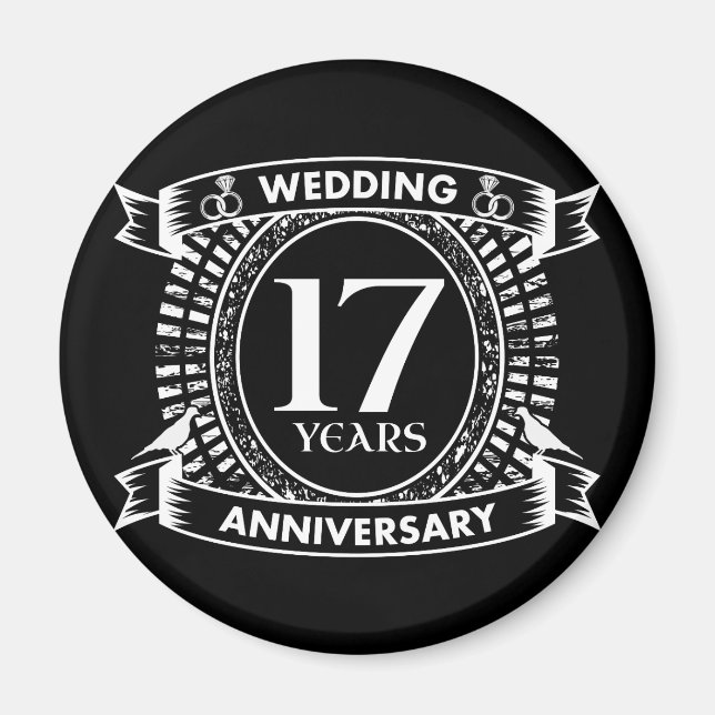17. Hochzeitstag Schwarz-Weiß Magnet (Vorne)