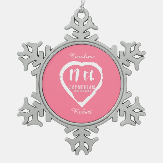 17. Hochzeitstag traditioneller Carnelier Schneeflocken Zinn-Ornament (Vorderseite)