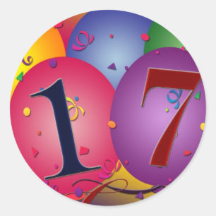 17 Jahre! Birthday Balloons Runder Aufkleber