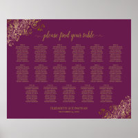 17 Tabelle Cassis Lila Gold Wedding Seating Chart
