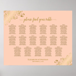 17 Tabelle Coral Peach & Gold Hochzeitskarte Poster