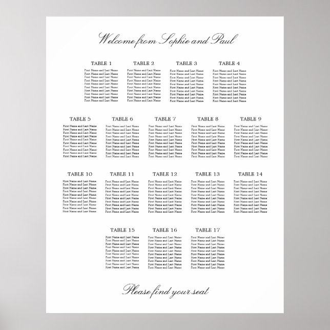 17 Tabelle Elegantes Minimalistisches Sitzdiagramm Poster (Vorne)