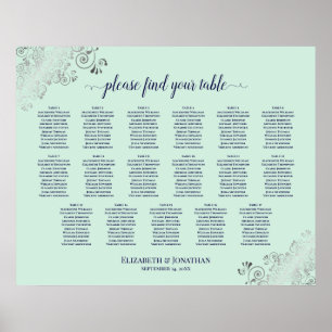 17 Tabelle Minze Green & Navy Hochzeitskarte Poster