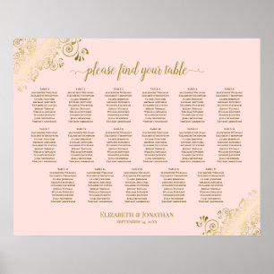 17 Tabelle Rosa und Gold Hochzeitskarte Poster