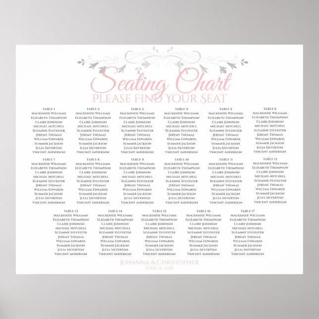 17 Tabelle Rosa und Grau Hochzeitstabelle Poster (Vorne)