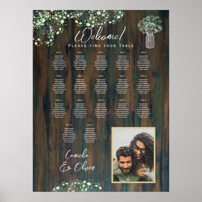 17 Tabelle Rustikales Holz Gypsophila FOTO SITZUNG Poster (Vorne)