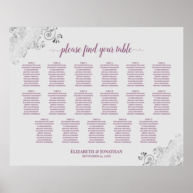 17 TabellenCassis on Gray Wedding Seating Chart Poster (Vorne)