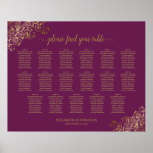 17 Table Cassis Purple Gold Wedding Seating Chart Poster