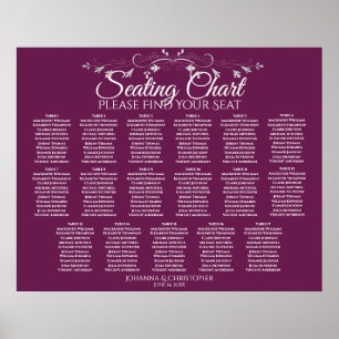 17 Table Elegant Cassis Wedding Seating Chart Poster