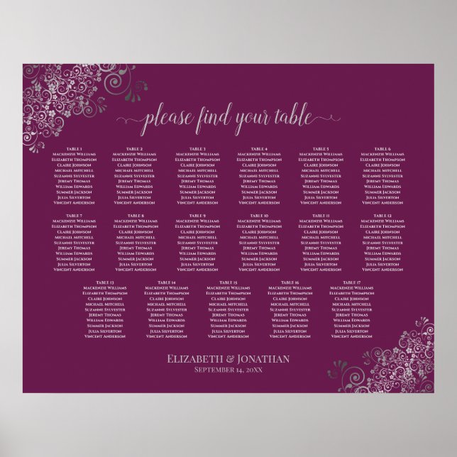 17 Tafelsilber auf Cassis Wedding Seating Chart Poster (Vorne)