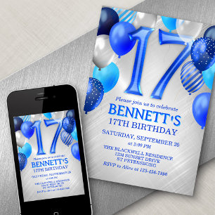 17. Teen Boy Blue Geburtstag Einladung
