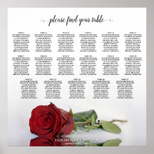 17 Tisch Elegante Rote Rose Hochzeit Sitzordnung Poster