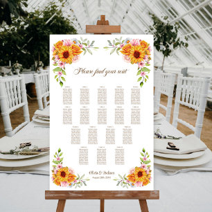 17 Tisch Sonnenblume Rose Hochzeit Sitzordnung Poster
