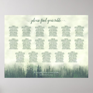 17 Tische Grüner Kiefernwald Hochzeits-Sitzplan Poster