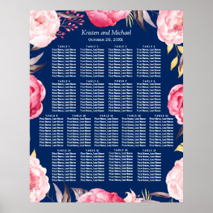 17 Tische Rosa Blumenkreide Hochzeitstabelle Poster