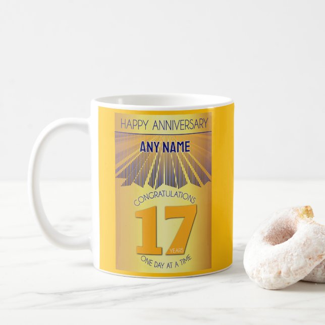 17 Year Sober Anniversary | Golden Ray 12 Step Kaffeetasse (Mit Donut)