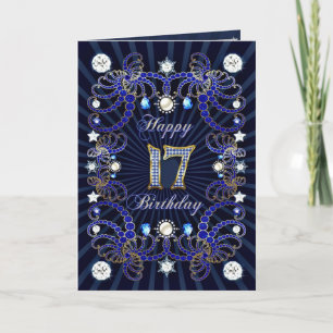17th birthday card with masses of jewels karte