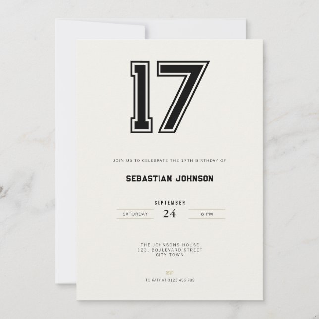 17th Birthday Invitation - Minimal Sport Style Einladung (Vorderseite)