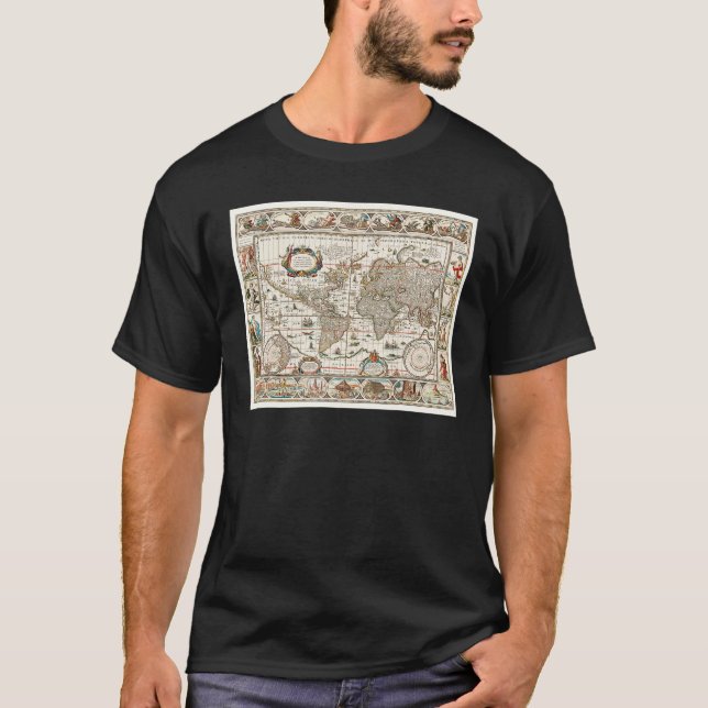 17TH CENTURY ANTIQUE WORLD MAP HISTORY GEOGRAPHY E T-Shirt (Vorderseite)