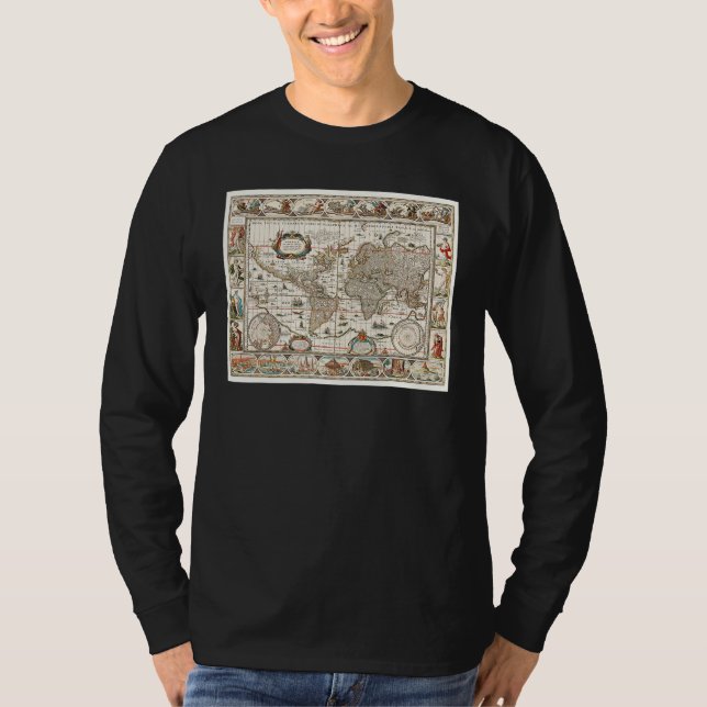 17TH CENTURY ANTIQUE WORLD MAP HISTORY GEOGRAPHY E T-Shirt (Vorderseite)