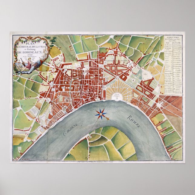 1800 Bordeaux, Frankreich City Plan Poster (Vorne)