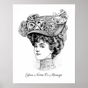 1800er Jahre Kunst einer Frau mit einem Blumenhut  Poster