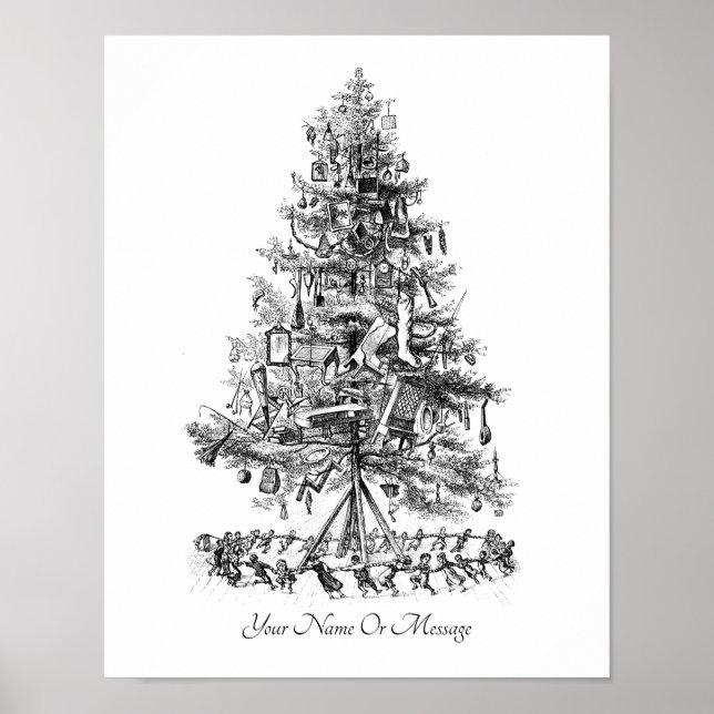 1800er Kunst Kid singt und tanzt Weihnachtsbaum Poster (Vorne)
