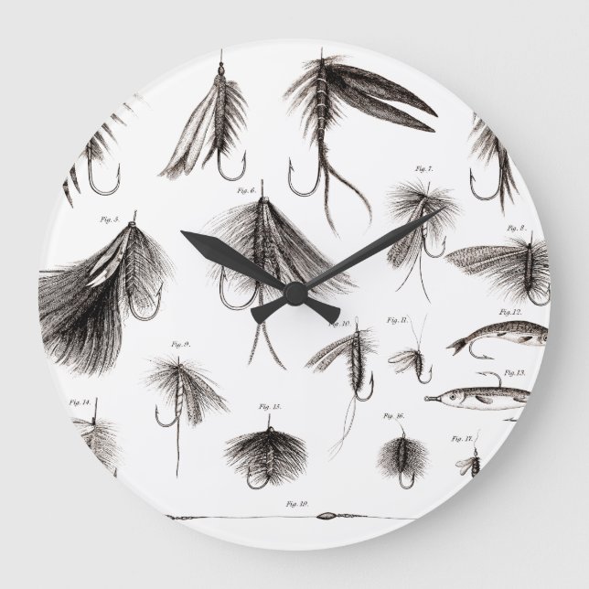 1800s Angling Fly Fishing Lure Lure Große Wanduhr (Vorderseite)