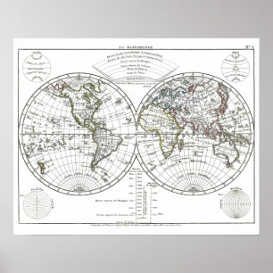 1806 Atlas Karte: La Mappemonde von Eustache Héris Poster