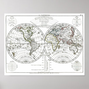 1806 Atlas Map: La Mappemonde von Eustache Hérisso Poster