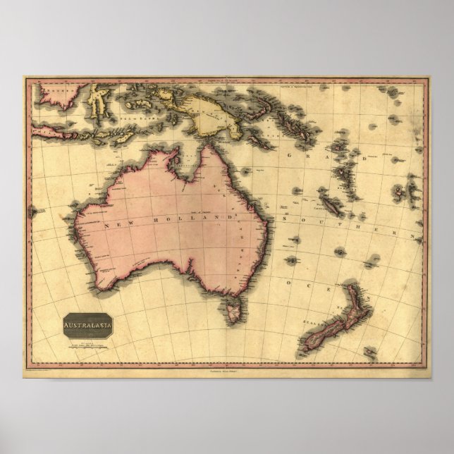 1818 Australasia Map - Australia, New Zealand Poster (Vorne)