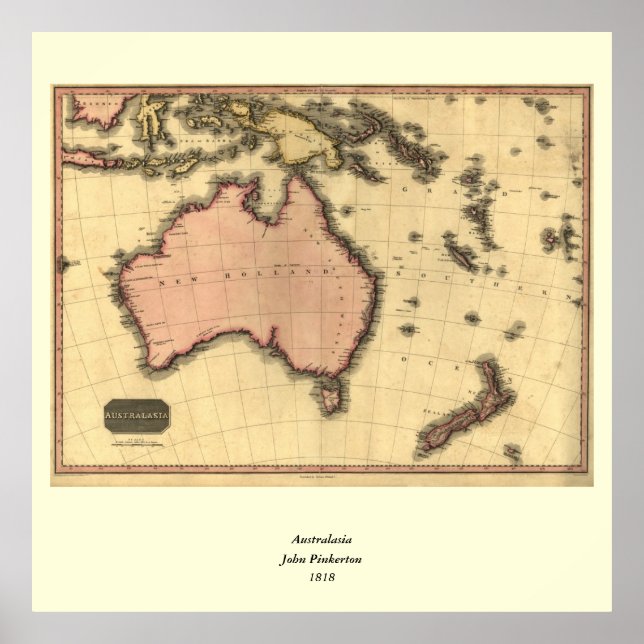 1818 Australasia Map - Australia, New Zealand Poster (Vorne)