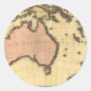 1818 Australasia Map - Australia, New Zealand Runder Aufkleber
