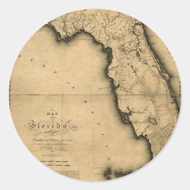 1823 Karte von Florida Runder Aufkleber (Vorderseite)