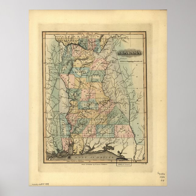 1826 Karte von Alabama Poster (Vorne)
