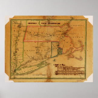 1827 Karte Connecticut Massachusetts Rhode Island Poster